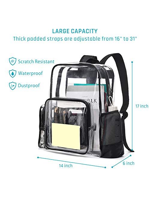 Clear Backpack, iSPECLE Durable School Backpack with Reinforced Padded Straps Transparent Bag for School, Work, Security