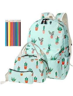 Teen Girls School Backpack, School Bag Bookbags with Lunch Box Pencil Case