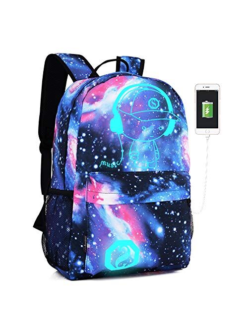 Lmeison Anime Cartoon Luminous Backpack with USB Charging Port and Lock &Pencil Case Daypack Shoulder Rucksack Laptop Bag