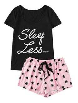 Women's Cute Graphic Print Sleepwear Tops and Shorts 2 Piece Pajama Sets