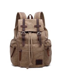 GINGOOD Vintage Canvas Backpack Rucksack Casual School Travel Daypack Leather Army Kipling Knapsack Outdoor Hiking Bag