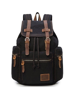 GINGOOD Vintage Canvas Backpack Rucksack Casual School Travel Daypack Leather Army Kipling Knapsack Outdoor Hiking Bag