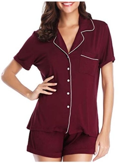 Lusofie Pajama Set Women Long Sleeve Sleepwear Soft Knit Loungewear Notch Collar Pjs