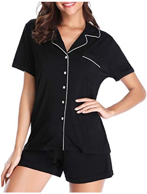 Lusofie Pajama Set Women Long Sleeve Sleepwear Soft Knit Loungewear Notch Collar Pjs