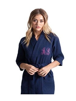 Turkuoise Linen Lightweight Knee Length Waffle Kimono Bath and Spa Robe