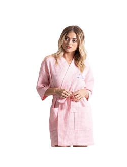 Turkuoise Linen Lightweight Knee Length Waffle Kimono Bath and Spa Robe