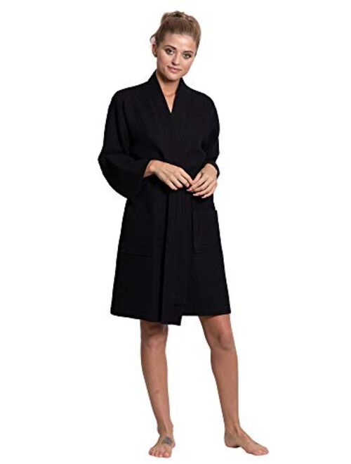 Turkuoise Linen Lightweight Knee Length Waffle Kimono Bath and Spa Robe