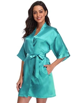 season dressing Women Satin Plain Short Kimono Bridesmaid Bathrobe Wedding Party Robe