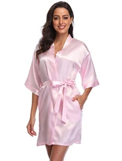 season dressing Women Satin Plain Short Kimono Bridesmaid Bathrobe Wedding Party Robe