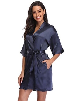 season dressing Women Satin Plain Short Kimono Bridesmaid Bathrobe Wedding Party Robe