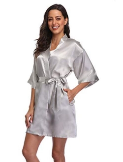 season dressing Women Satin Plain Short Kimono Bridesmaid Bathrobe Wedding Party Robe