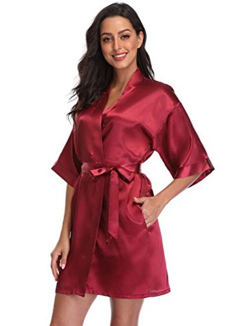 season dressing Women Satin Plain Short Kimono Bridesmaid Bathrobe Wedding Party Robe