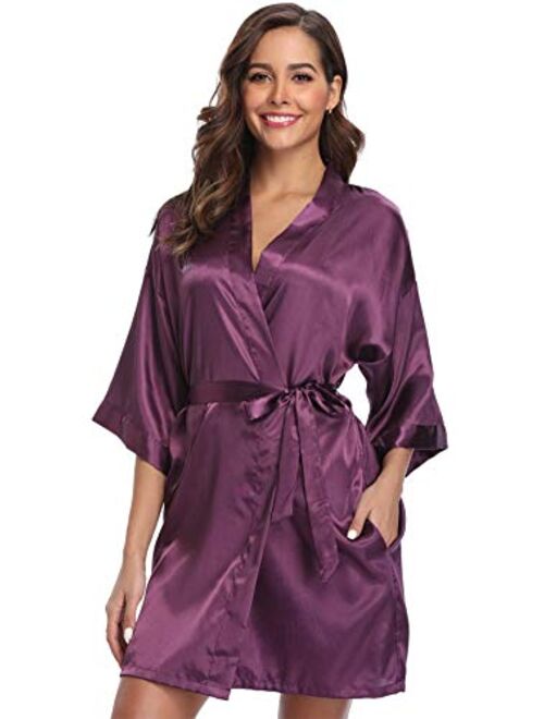 season dressing Women Satin Plain Short Kimono Bridesmaid Bathrobe Wedding Party Robe