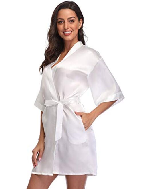 season dressing Women Satin Plain Short Kimono Bridesmaid Bathrobe Wedding Party Robe