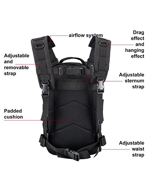 Small 30L Rucksack Military Tactical Backpack Flag Patch Outdoors Bug Out Bag