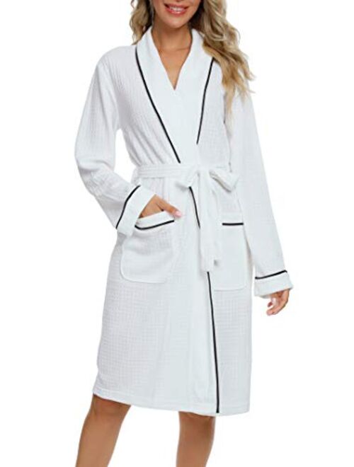 Costyleen Women Men Hotel Spa Waffle Weave Kimono V Neck Sleepwear Bathrobe