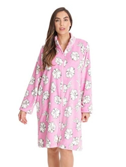 Just Love Plush Zipper Lounger Printed Short Robe