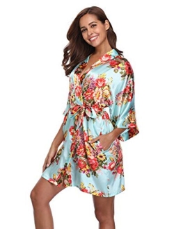 Women's Floral Satin Kimono Robes Short Bridesmaid Robes for Wedding Party