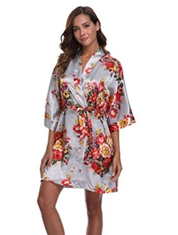 Women's Floral Satin Kimono Robes Short Bridesmaid Robes for Wedding Party