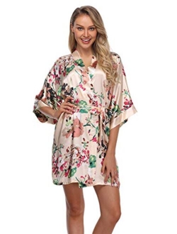 Women's Floral Satin Kimono Robes Short Bridesmaid Robes for Wedding Party