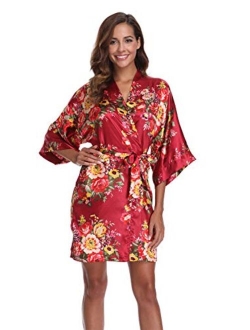 Women's Floral Satin Kimono Robes Short Bridesmaid Robes for Wedding Party