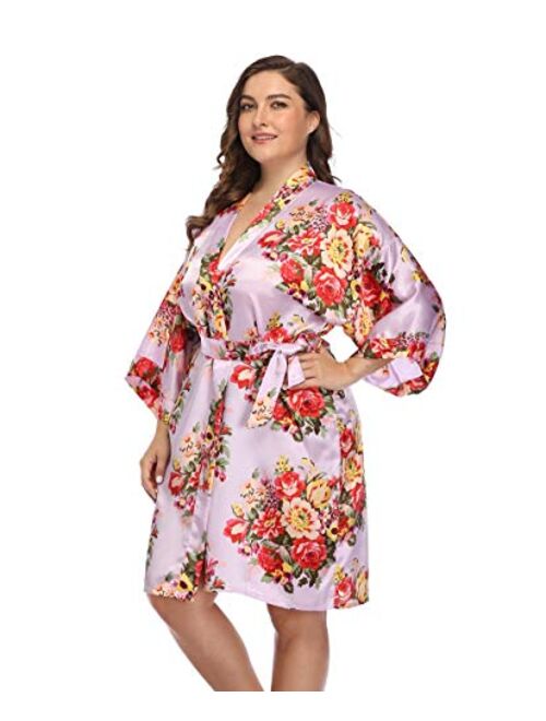 Women's Floral Satin Kimono Robes Short Bridesmaid Robes for Wedding Party