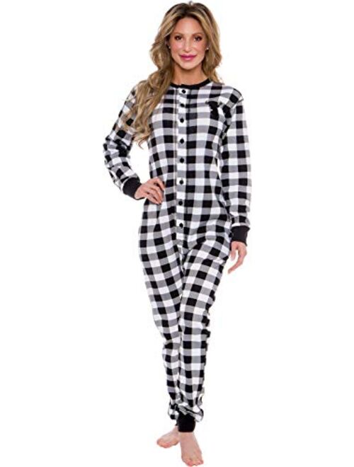 Silver Lilly Oh Deer Buffalo Flannel One Piece Pajamas - Women's Union Suit Pajamas with Drop Seat Butt Flap