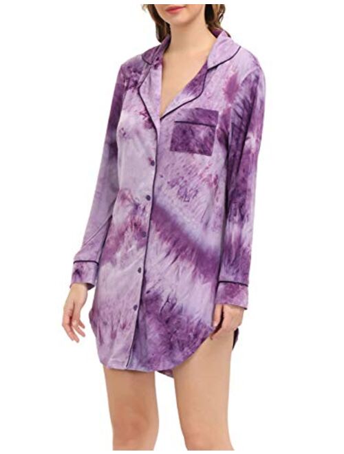 Zexxxy Nightgown Women Boyfriend Pajamas Long Sleeve Button Down Sleep Shirts Dress S-XXL