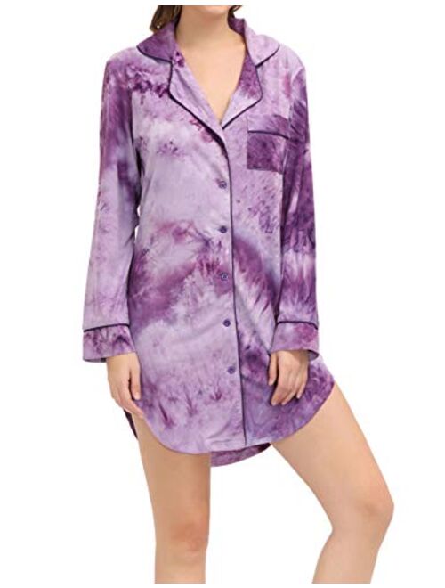 Zexxxy Nightgown Women Boyfriend Pajamas Long Sleeve Button Down Sleep Shirts Dress S-XXL