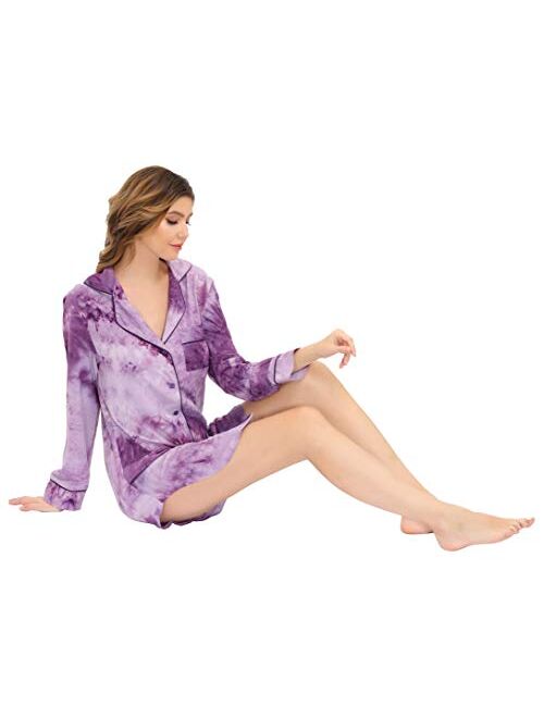 Zexxxy Nightgown Women Boyfriend Pajamas Long Sleeve Button Down Sleep Shirts Dress S-XXL