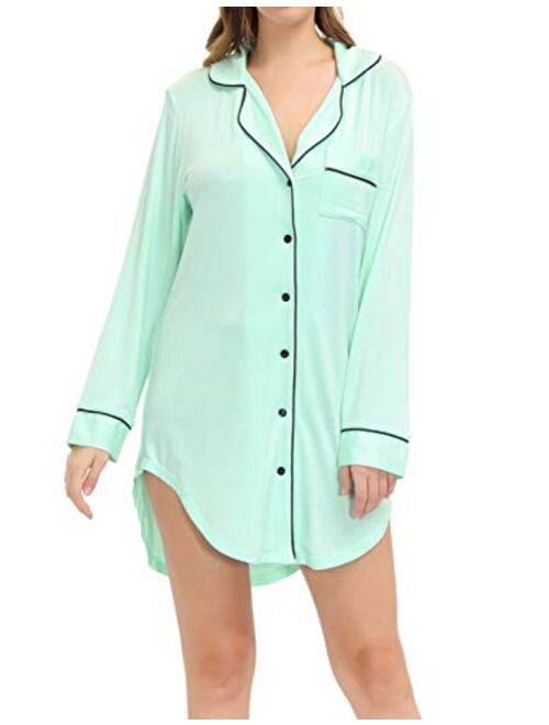 Zexxxy Nightgown Women Boyfriend Pajamas Long Sleeve Button Down Sleep Shirts Dress S-XXL