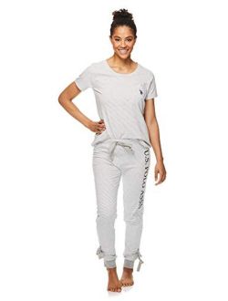 Womens Short Sleeve Shirt and Lounge Jogger Pajama Pants Sleepwear Set