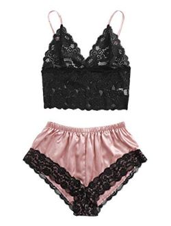 Women's Floral Lace Cami Top with Shorts Sleepwear Sexy Lingerie Pajama Set