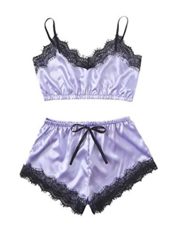 Women's Floral Lace Cami Top with Shorts Sleepwear Sexy Lingerie Pajama Set