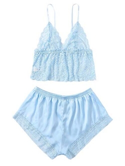 Women's Floral Lace Cami Top with Shorts Sleepwear Sexy Lingerie Pajama Set