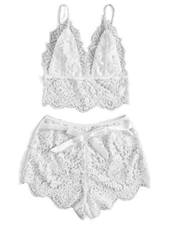 Women's Floral Lace Cami Top with Shorts Sleepwear Sexy Lingerie Pajama Set