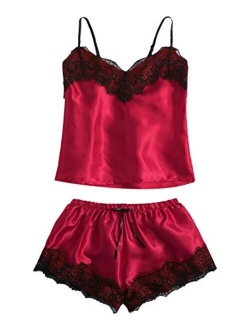 Women's Floral Lace Cami Top with Shorts Sleepwear Sexy Lingerie Pajama Set