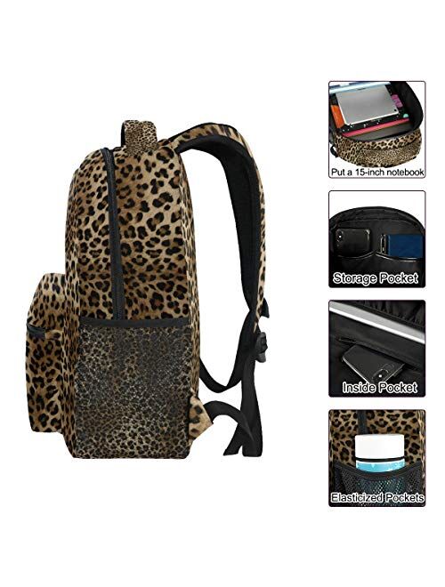 ZZKKO Leopard Print Vintage Backpacks College School Book Bag Travel Hiking Camping Daypack