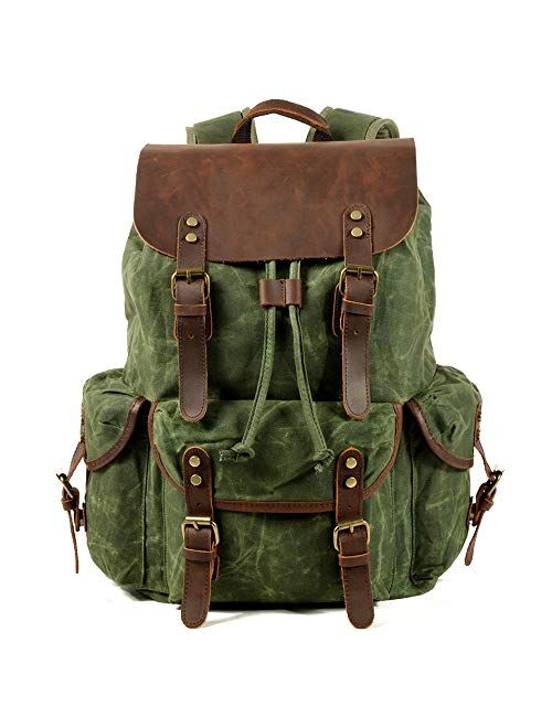 Buy WUDON Leather Backpack for Men, Waxed Canvas Shoulder Rucksack for ...