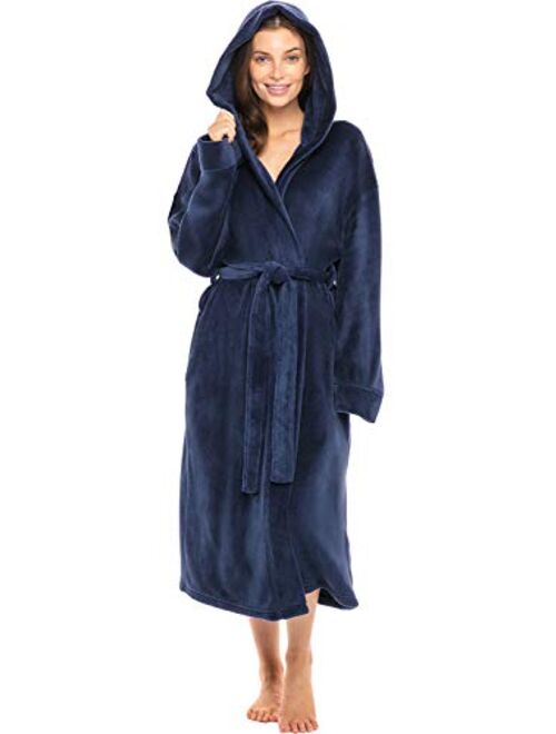 Alexander Del Rossa Women's Soft Fleece Robe with Hood, Warm Bathrobe