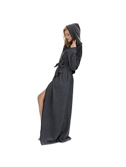 7 VEILS Women and Men Microfleece Ultra Long Floor-Length Hooded Bathrobes