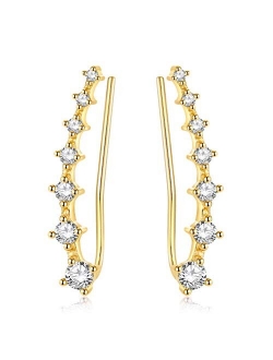 YAN & LEI Sterling Silver Sweep up Ear Pin Crawler Cuff Wrap Climber Earrings with 7 CZ Stones