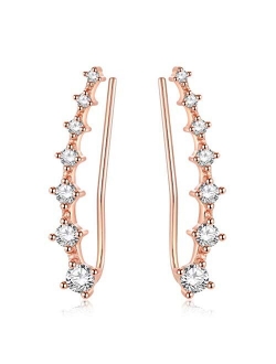 YAN & LEI Sterling Silver Sweep up Ear Pin Crawler Cuff Wrap Climber Earrings with 7 CZ Stones