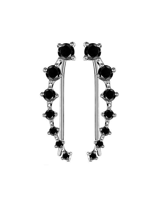 YAN & LEI Sterling Silver Sweep up Ear Pin Crawler Cuff Wrap Climber Earrings with 7 CZ Stones