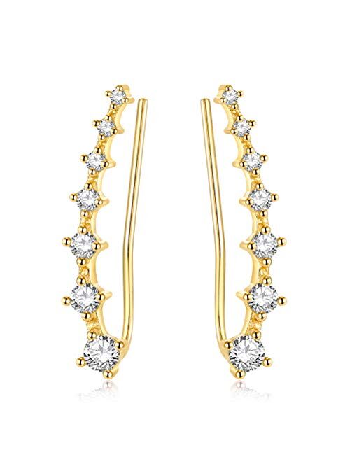 YAN & LEI Sterling Silver Sweep up Ear Pin Crawler Cuff Wrap Climber Earrings with 7 CZ Stones