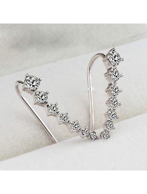 7 Crystals Ear Cuffs Hoop Climber S925 Sterling Silver Earrings Hypoallergenic Earring