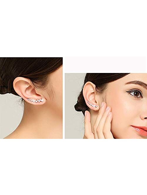 7 Crystals Ear Cuffs Hoop Climber S925 Sterling Silver Earrings Hypoallergenic Earring