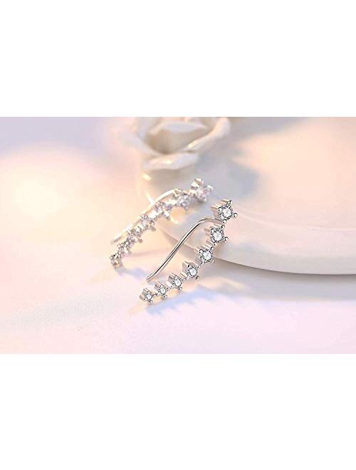 7 Crystals Ear Cuffs Hoop Climber S925 Sterling Silver Earrings Hypoallergenic Earring