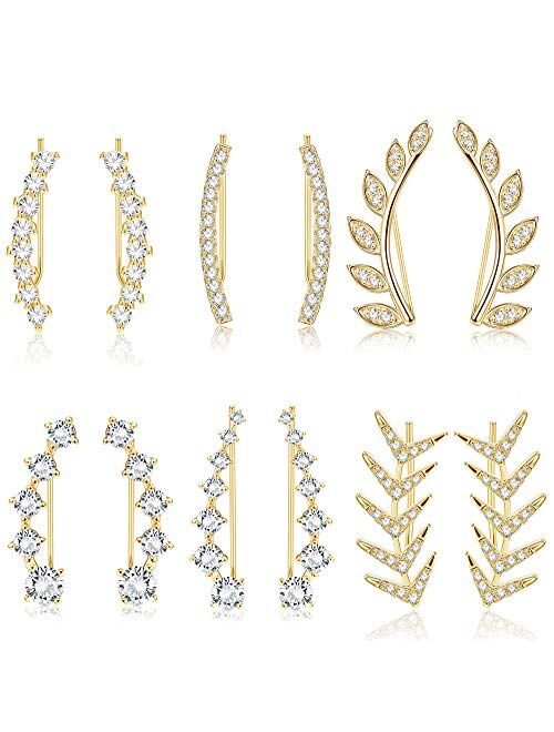 Finrezio 6Pairs Ear Cuffs Climber Hoop Earring CZ Arrow Crawler Stud Earring Jacket for Women