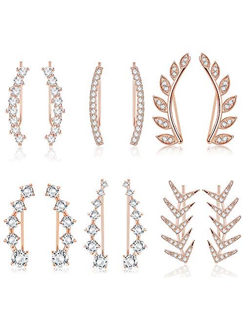 Finrezio 6Pairs Ear Cuffs Climber Hoop Earring CZ Arrow Crawler Stud Earring Jacket for Women